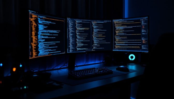 glowing code workspace stockcake